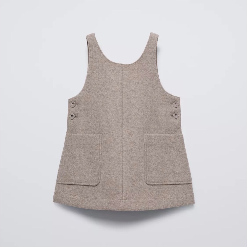 Zara Girls' Taupe Wool Pinafore Dress with Patch Pockets